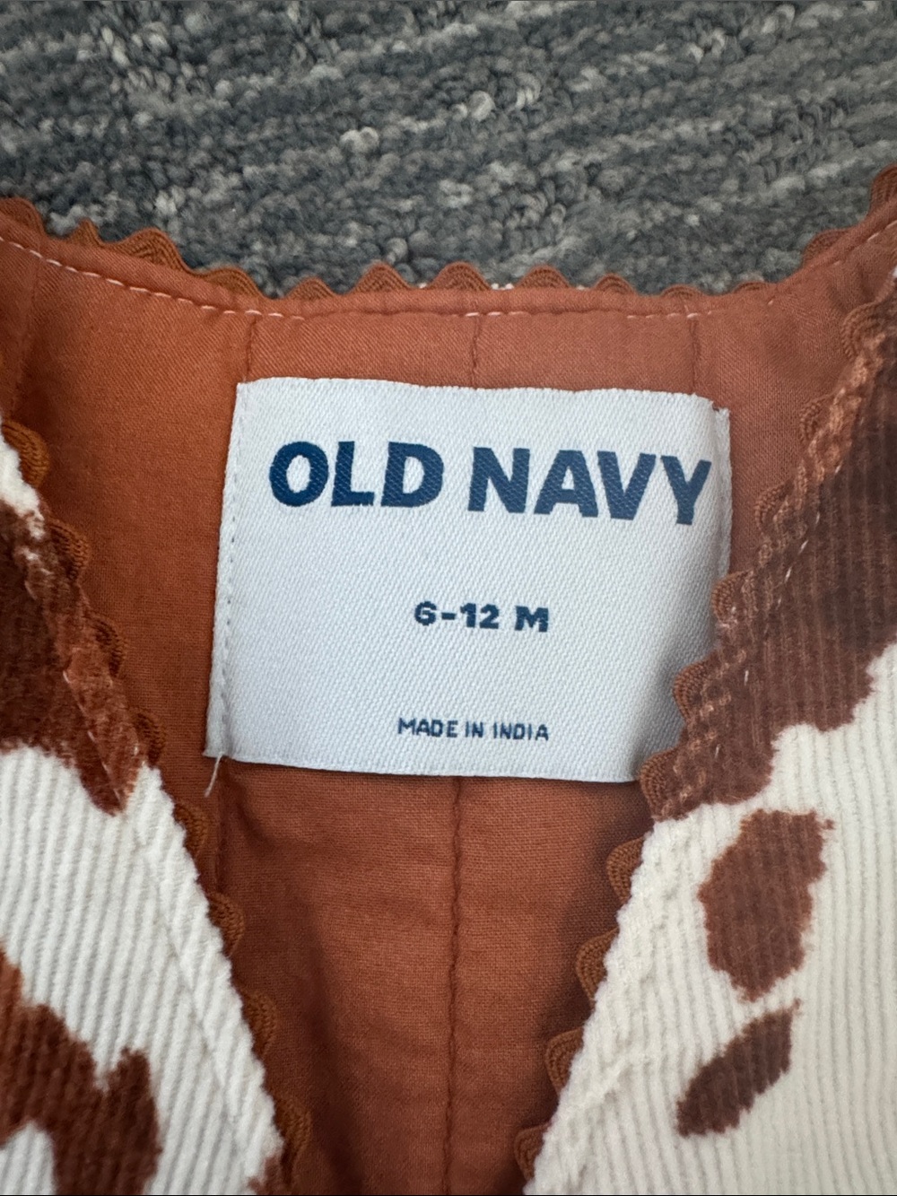 Old Navy Kids' Brown and Cream Cowprint Corduroy Vest with Rust Lining - Picture 2 of 3